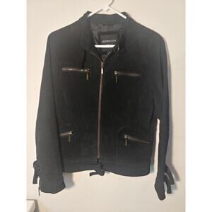Neutral Zone Leather Suede Jacket Buckle Accents Black Fully Lined Medium
